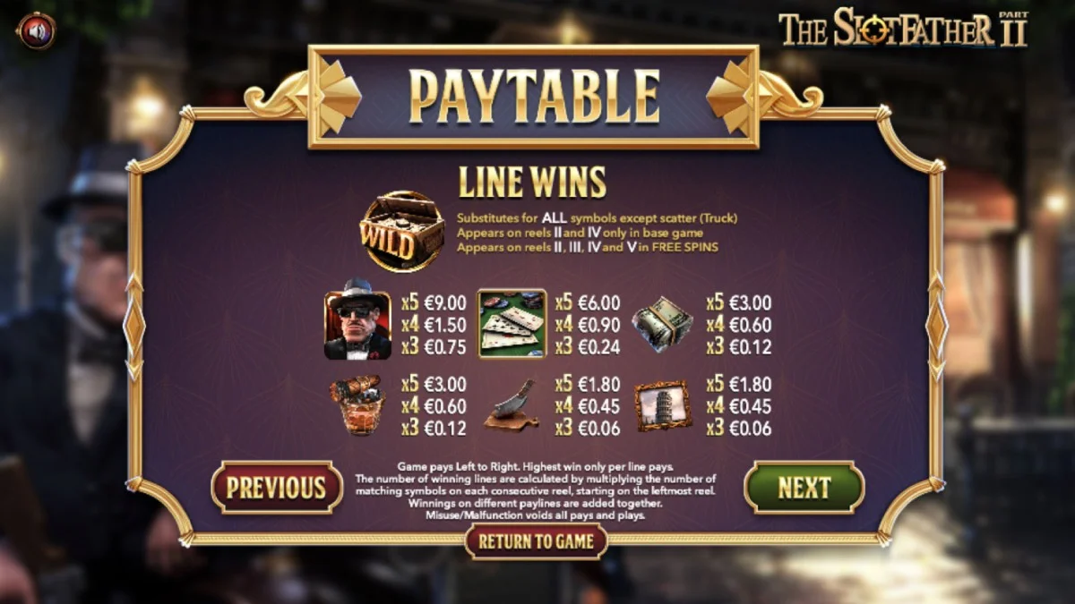 Slotfather II Paytable