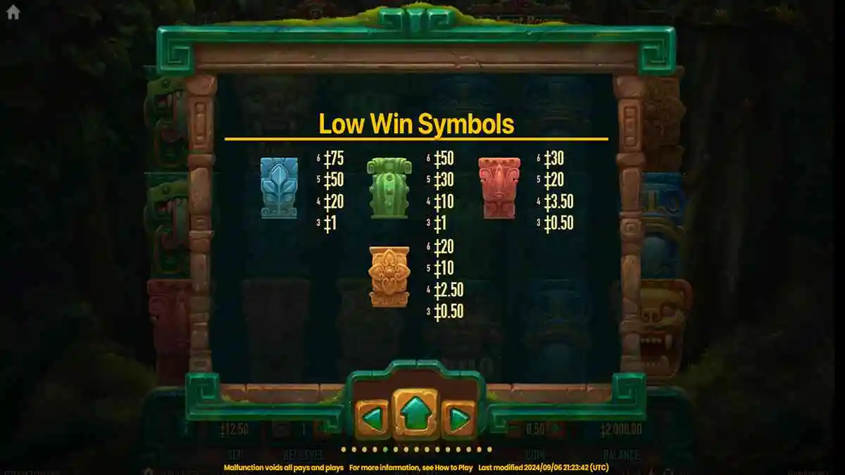 Totem Towers Low Paytable