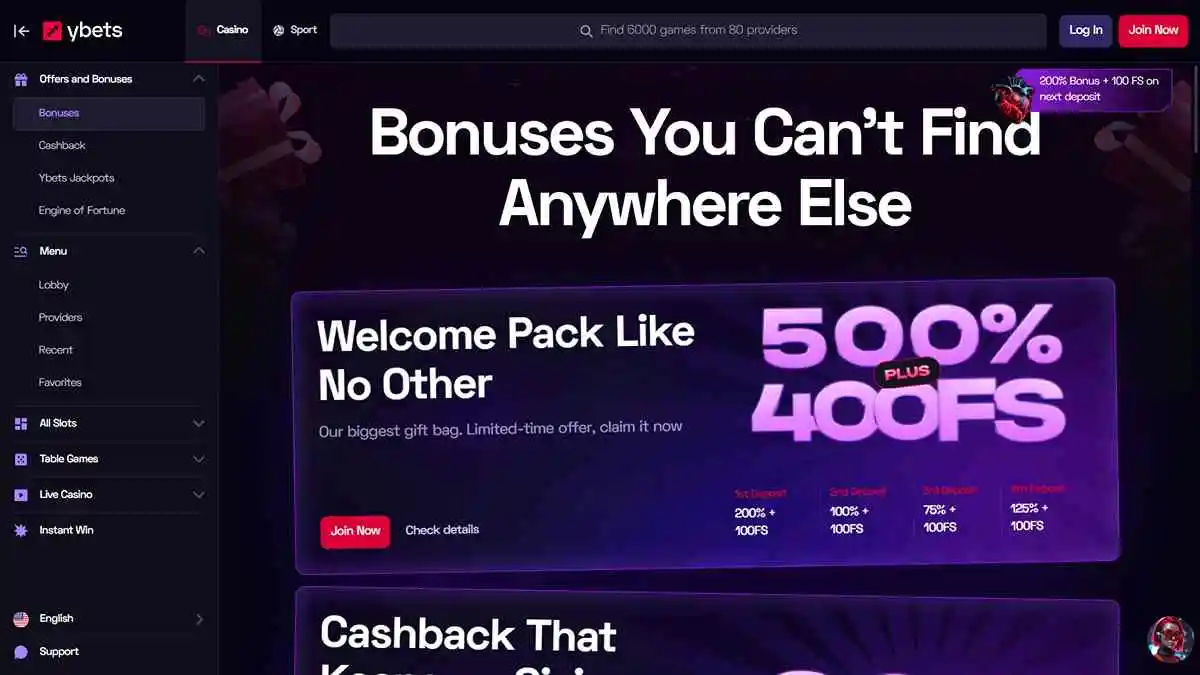YBets Casino Bonuses