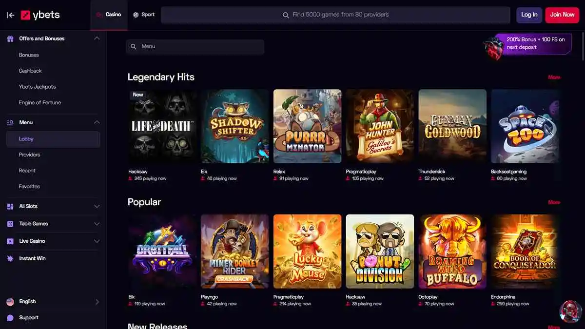 YBets Casino Legendary Hits