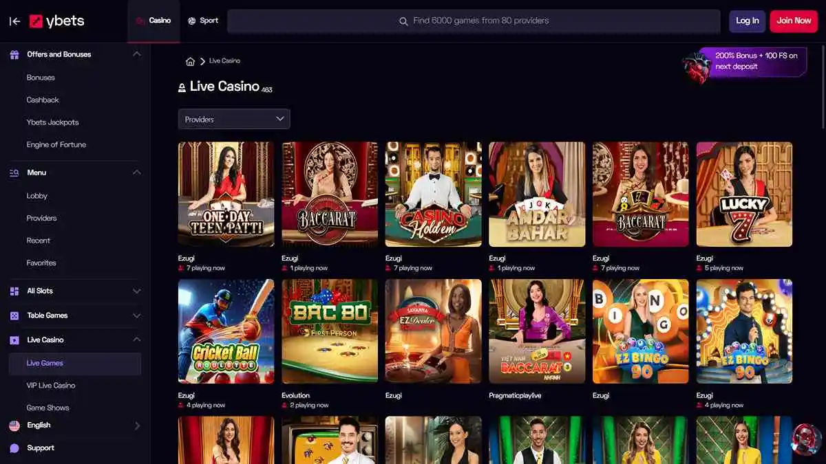 YBets Casino Live Games