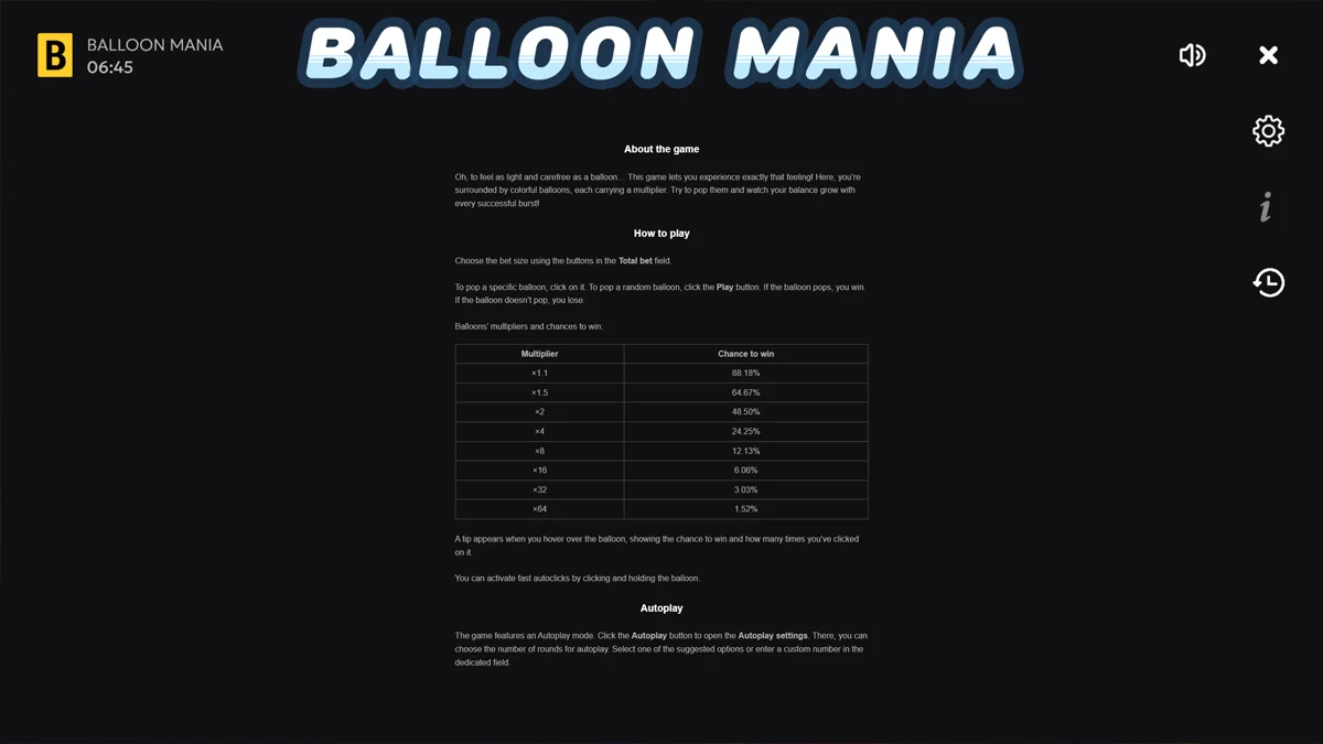 Balloon Mania Rules and Multipliers