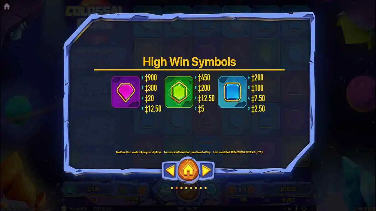 Colossal Gems High Paytable