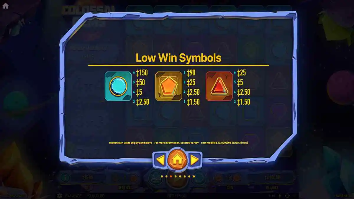Colossal Gems Low Paytable