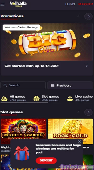 Valhalla Wins Casino Mobile View