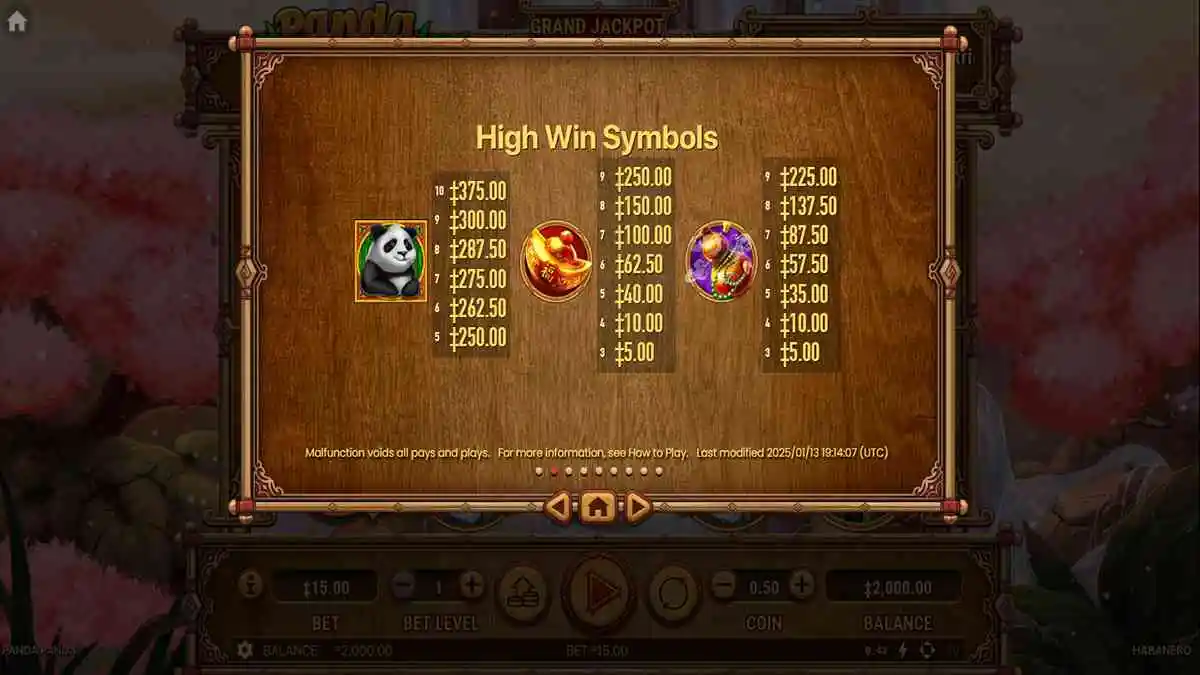 Panda Panda High Paytable 1