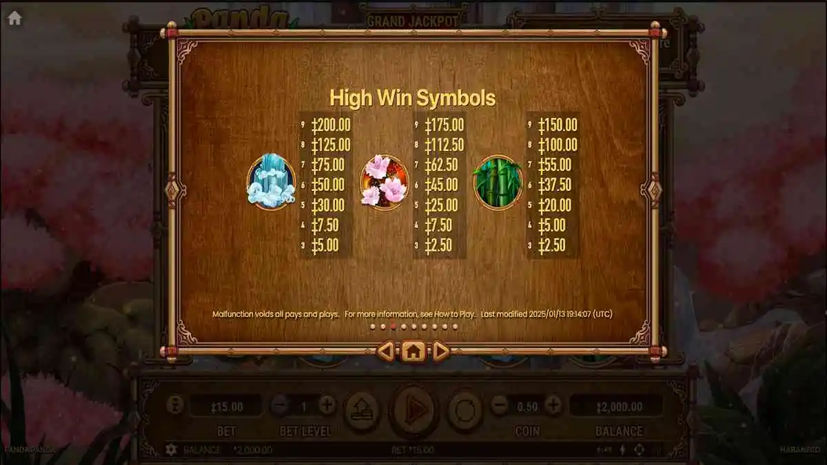 Panda Panda High Paytable 2