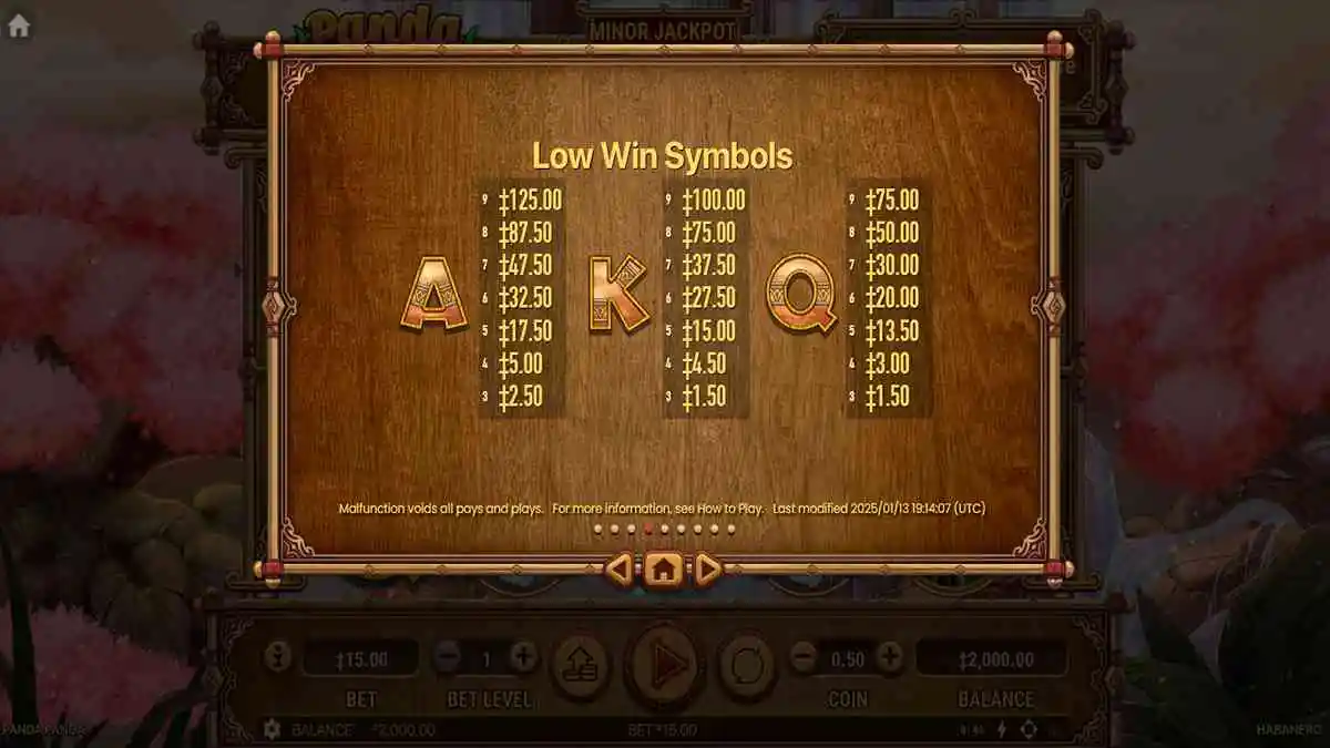 Panda Panda Low Paytablr 1
