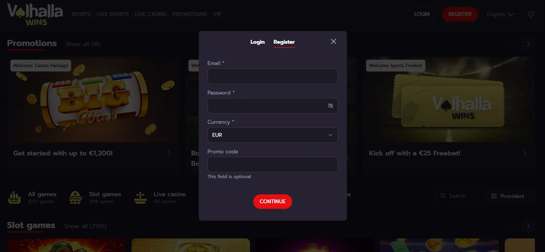 Valhalla Wins Casino Registration