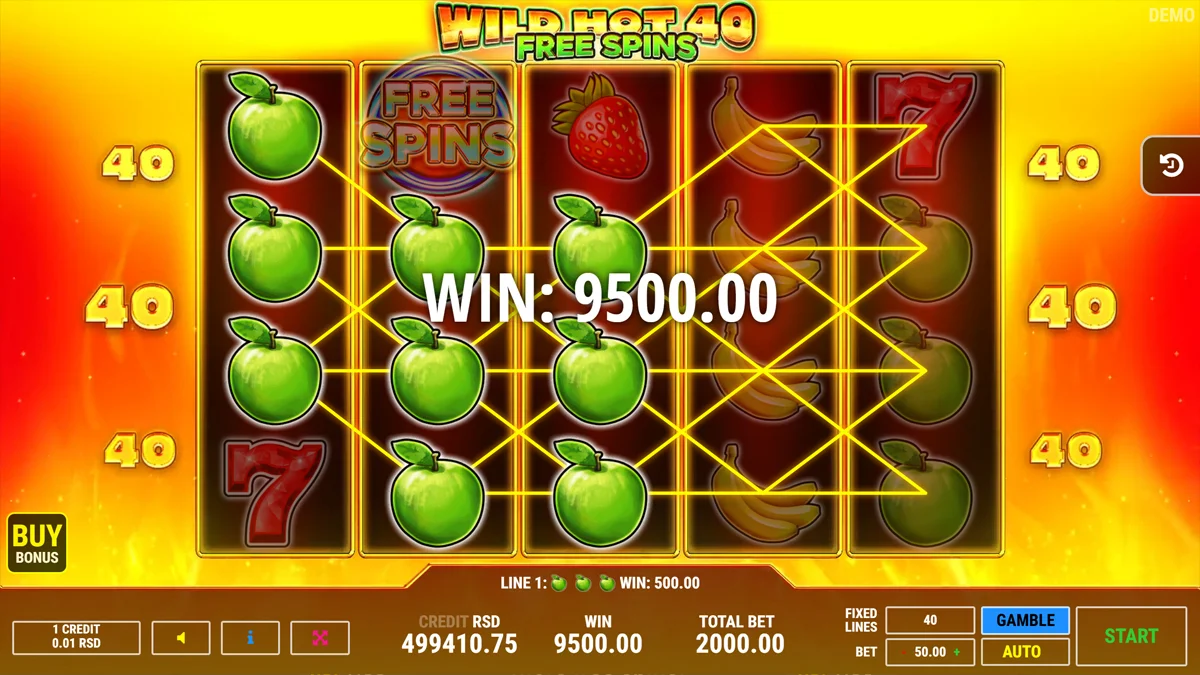Wild Hot 40 Free Spins Win