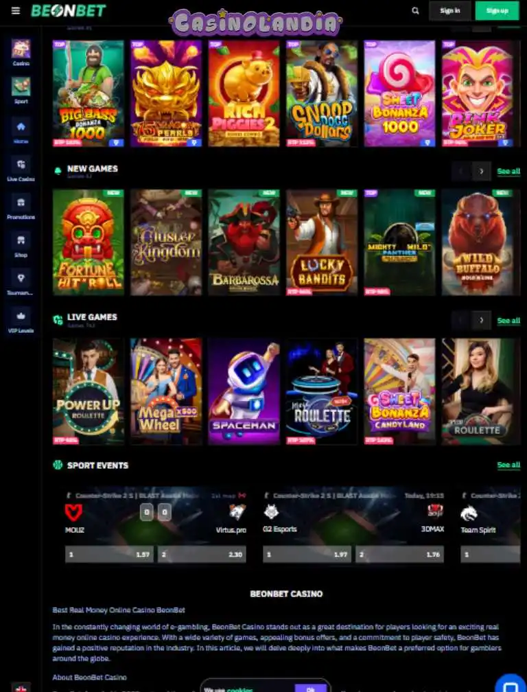 Beonbet Casino Tablet Portrait