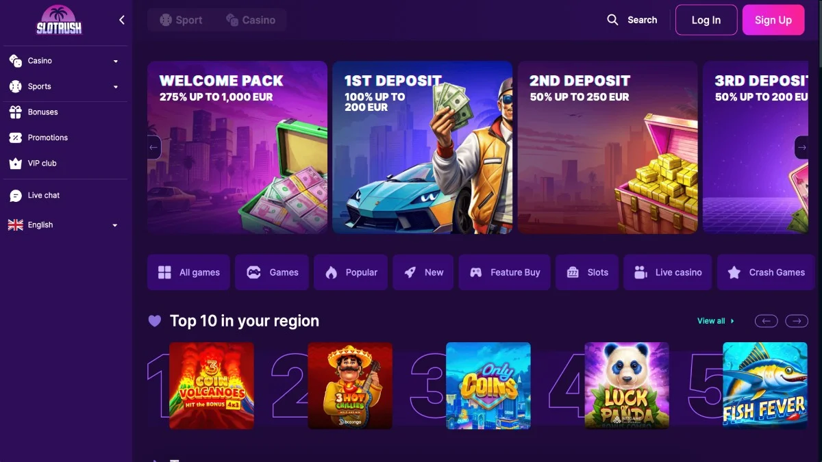 Slotrush Casino Main Page