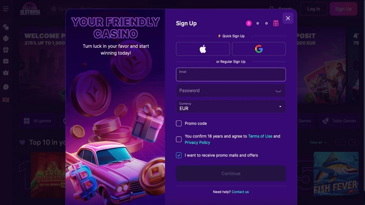 Slotrush Casino Registration