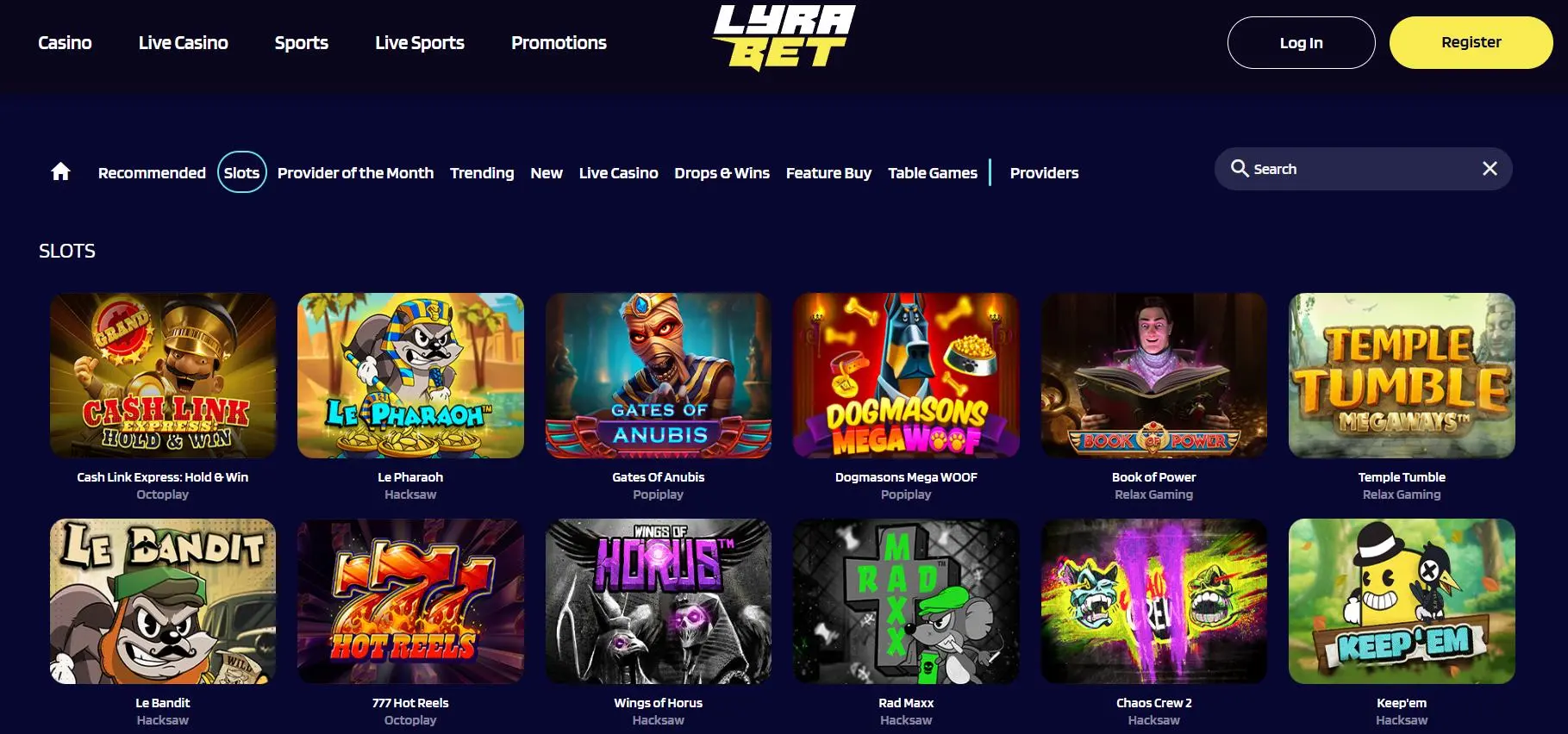 Lyrabet Casino Slots Section