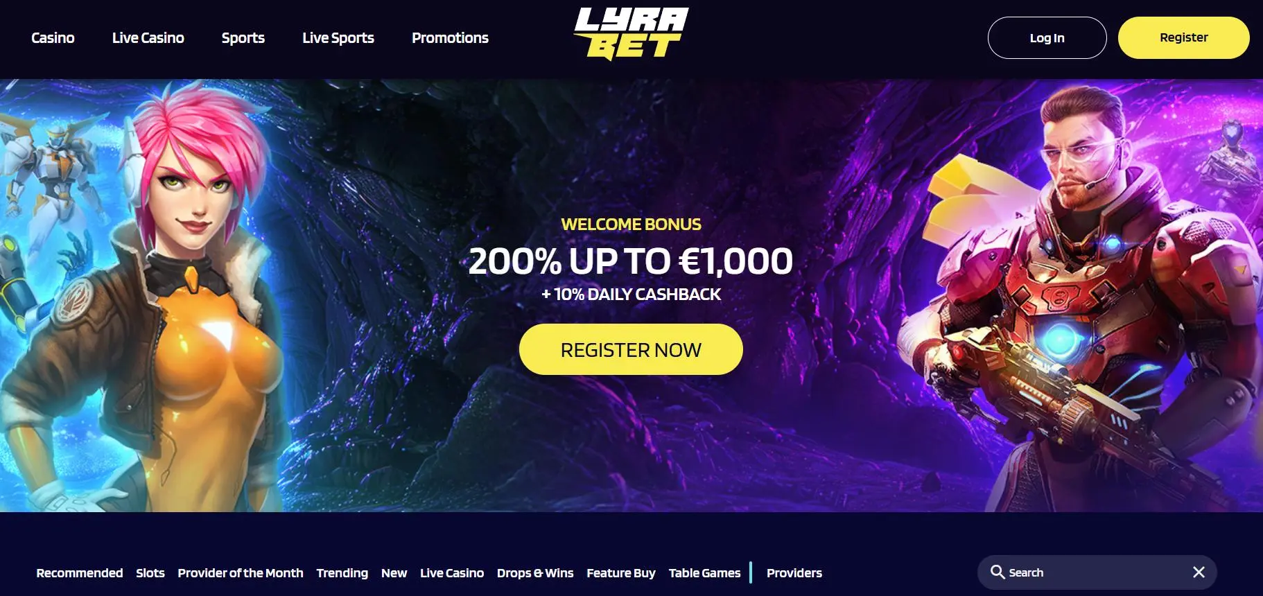 Lyrabet Casino Home Screen