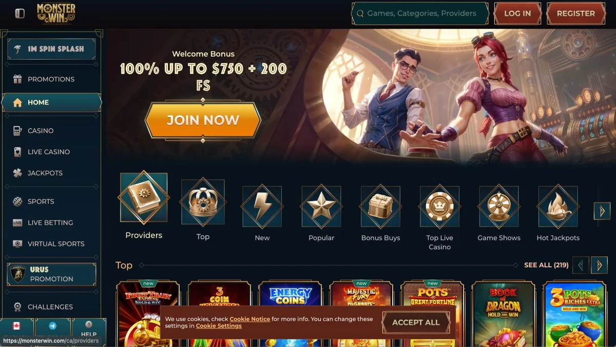 Monsterwin Casino Homepage