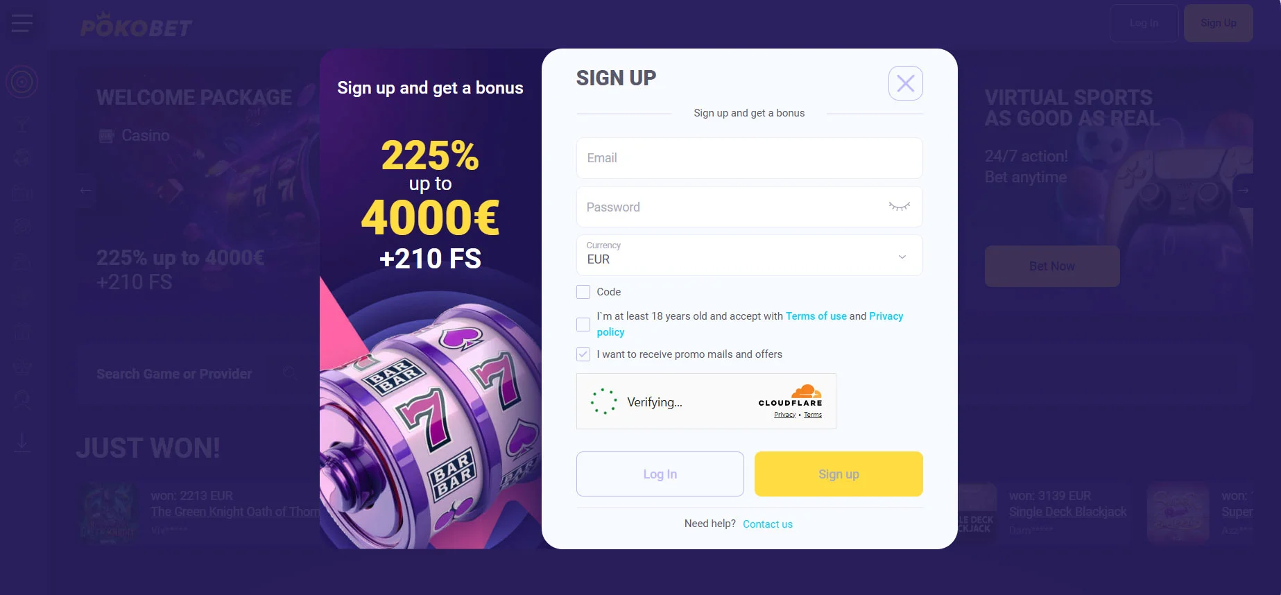 PokoBet Casino Registration