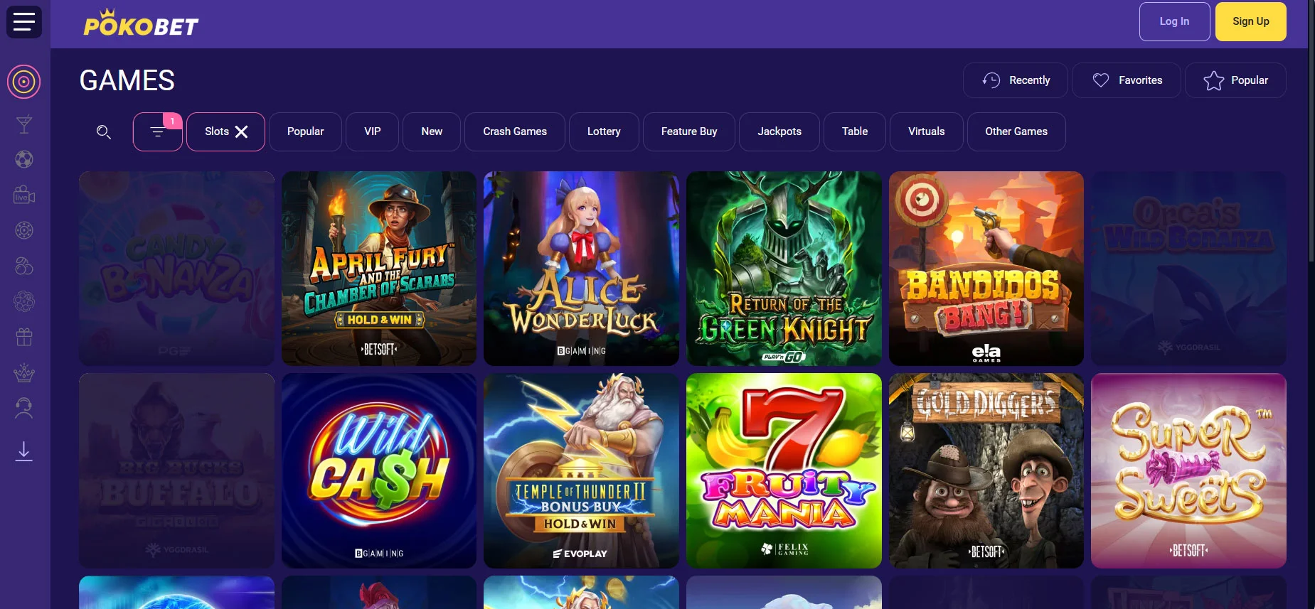 PokoBet Casino Slots Section