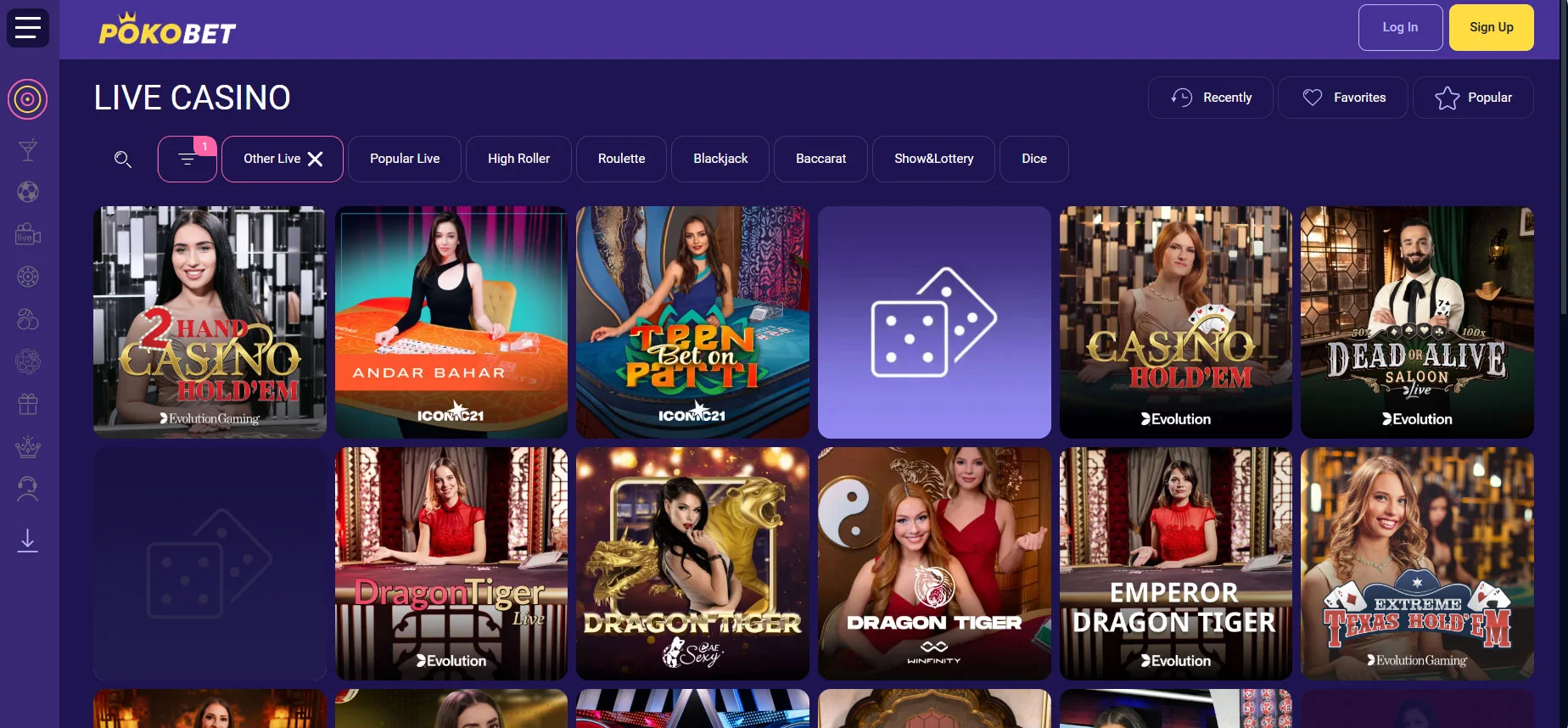 PokoBet Casino Live Casino