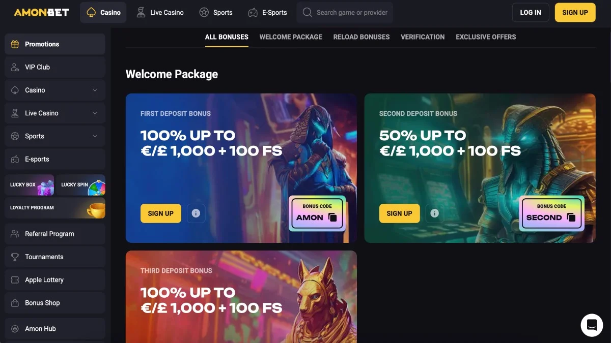 Amonbet Casino Bonuses