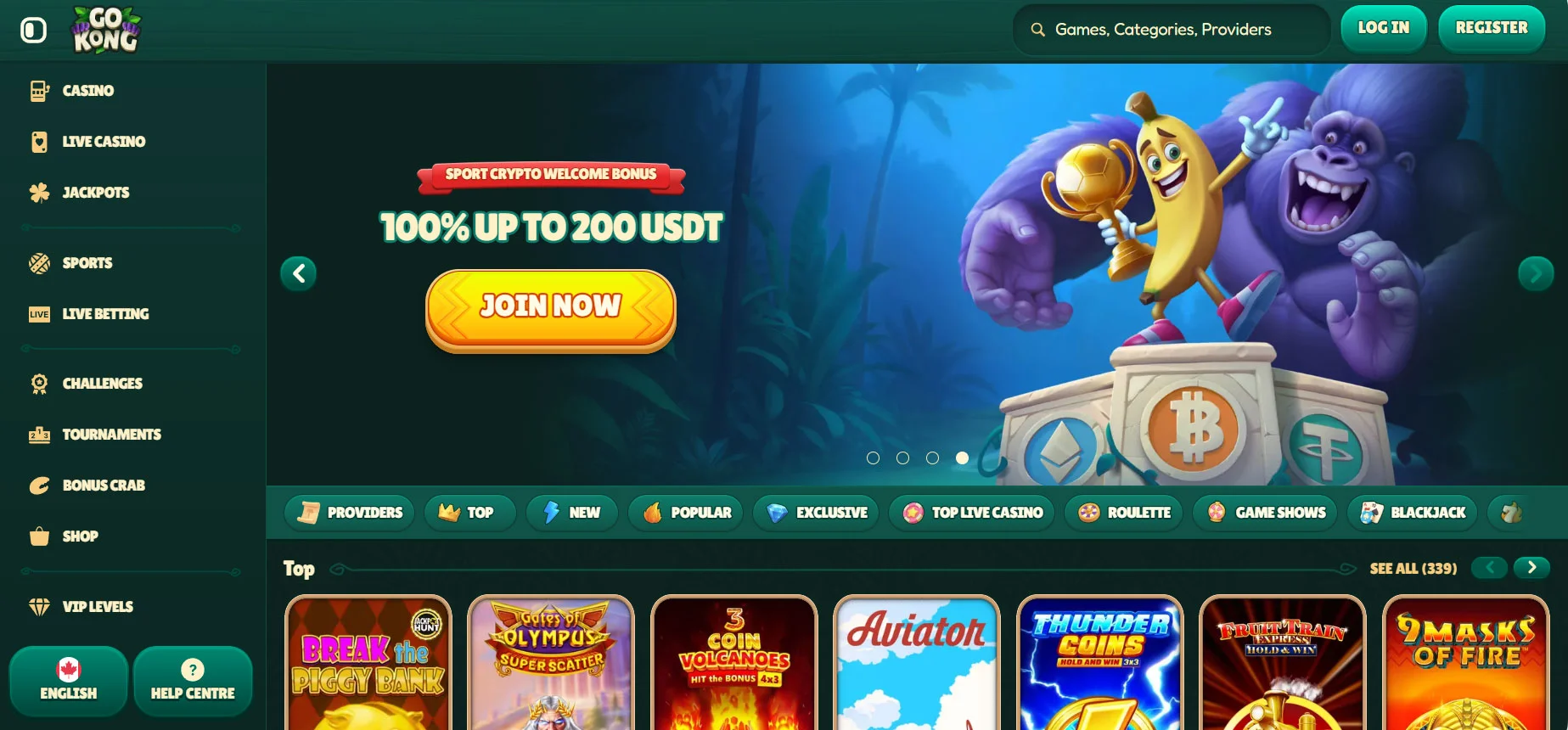 GoKong Casino Home Screen