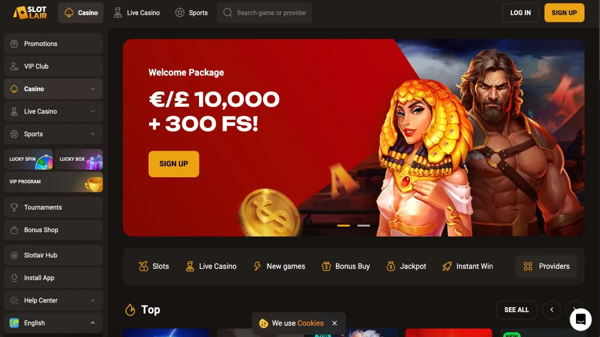 Slotlair Casino Main Page