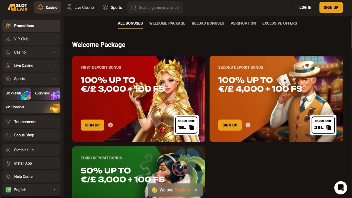 Slotlair Casino Bonus Offers