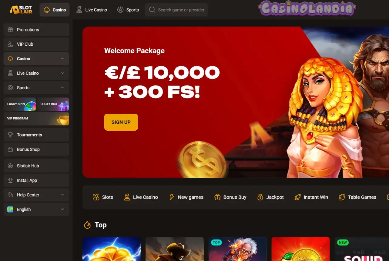 Slotlair Casino Desktop View