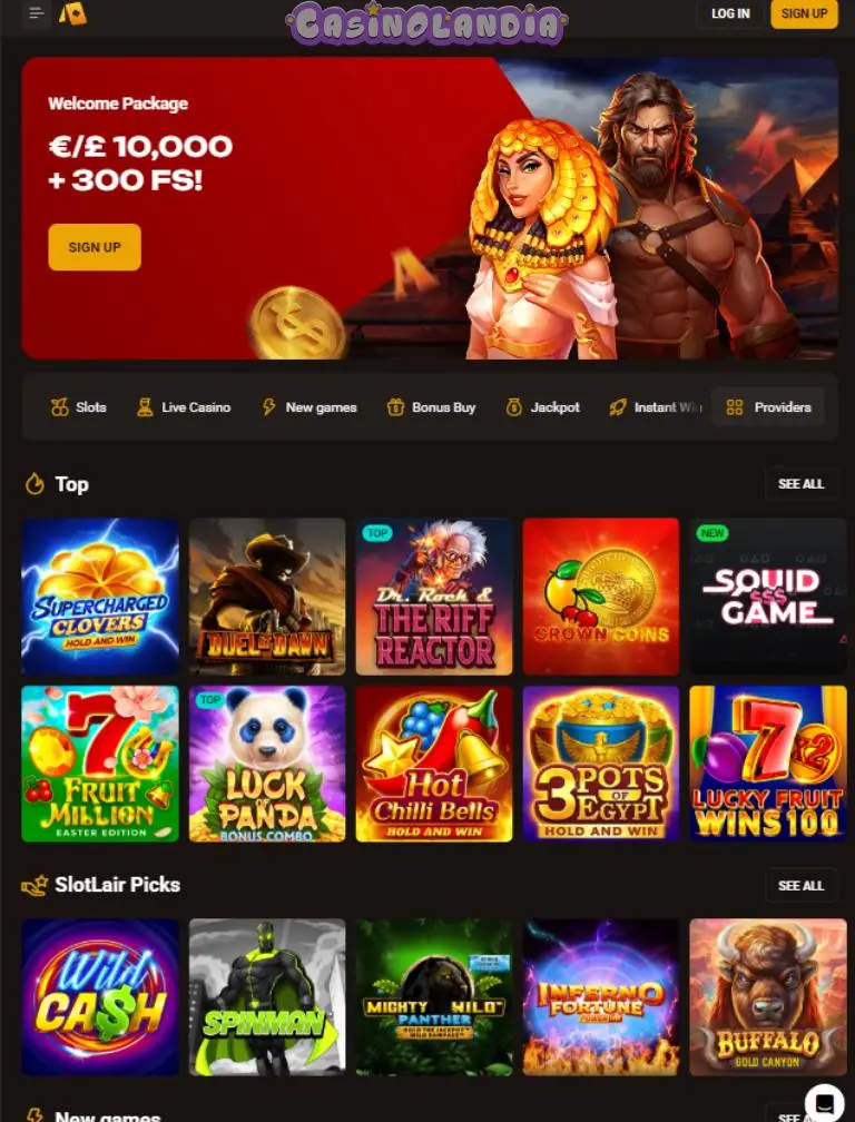 Slotlair Casino Tablet Portrait
