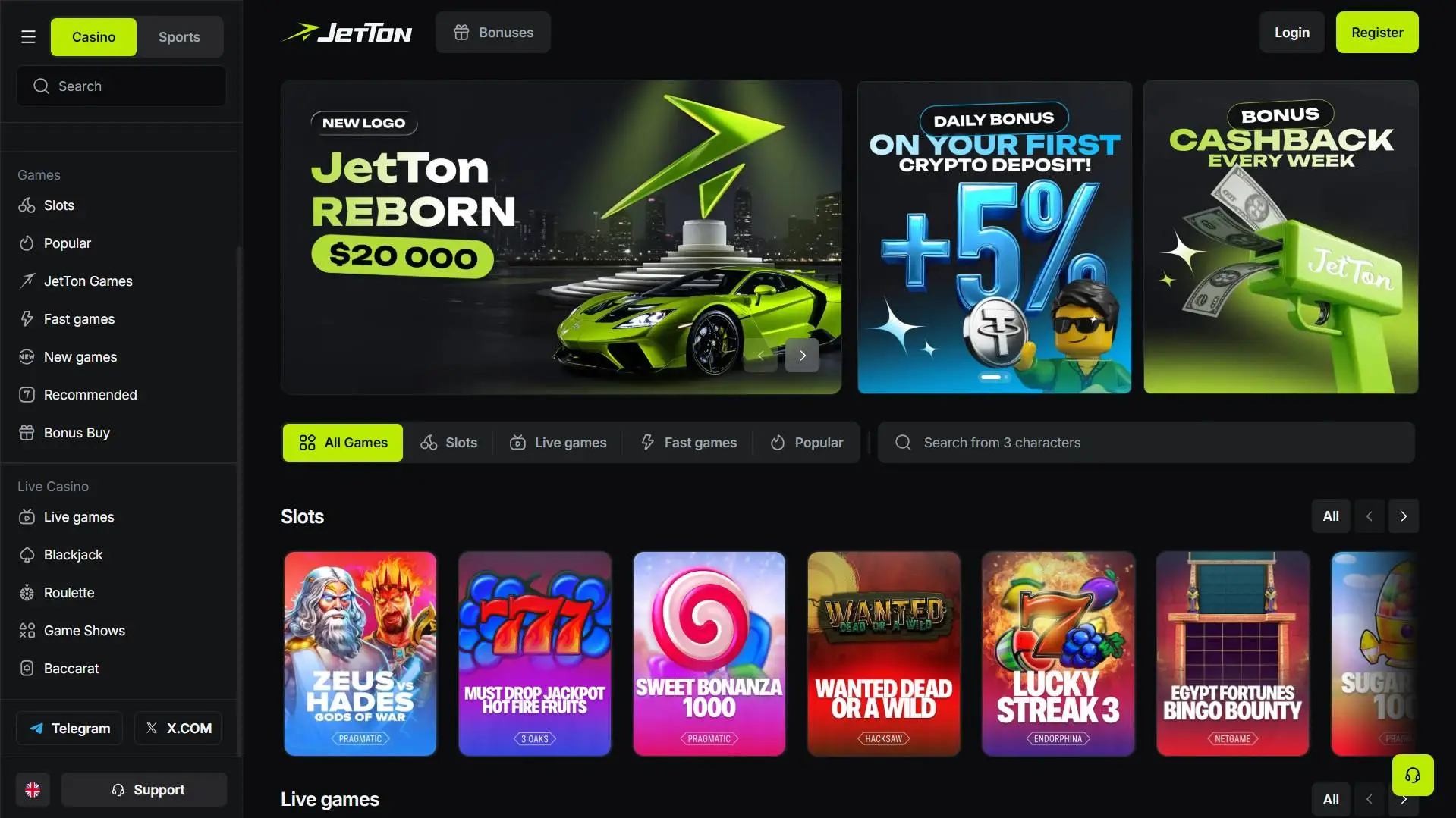 JetTon Casino Homepage