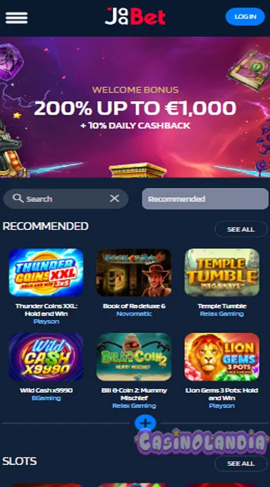 JaaBet Casino Mobile View