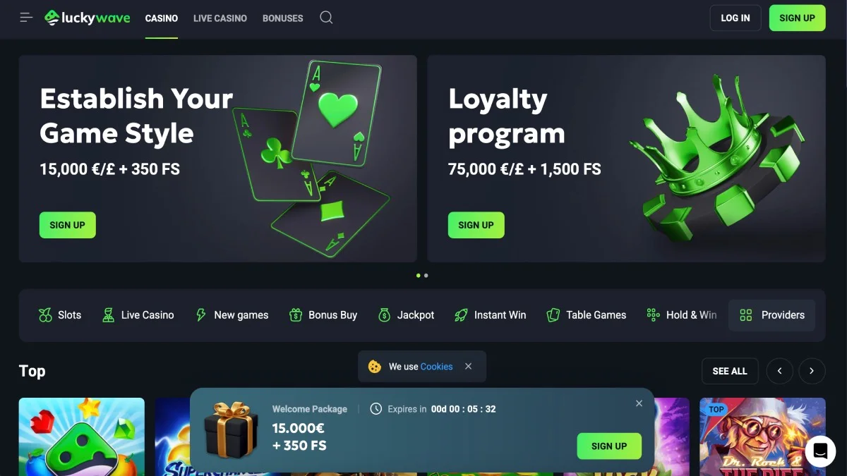 Luckywave Casino Main Page