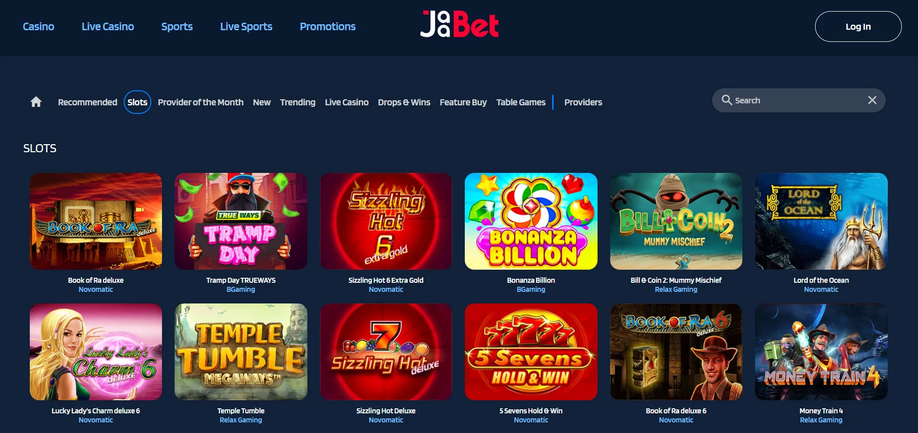 JaaBet Casino Slots Section