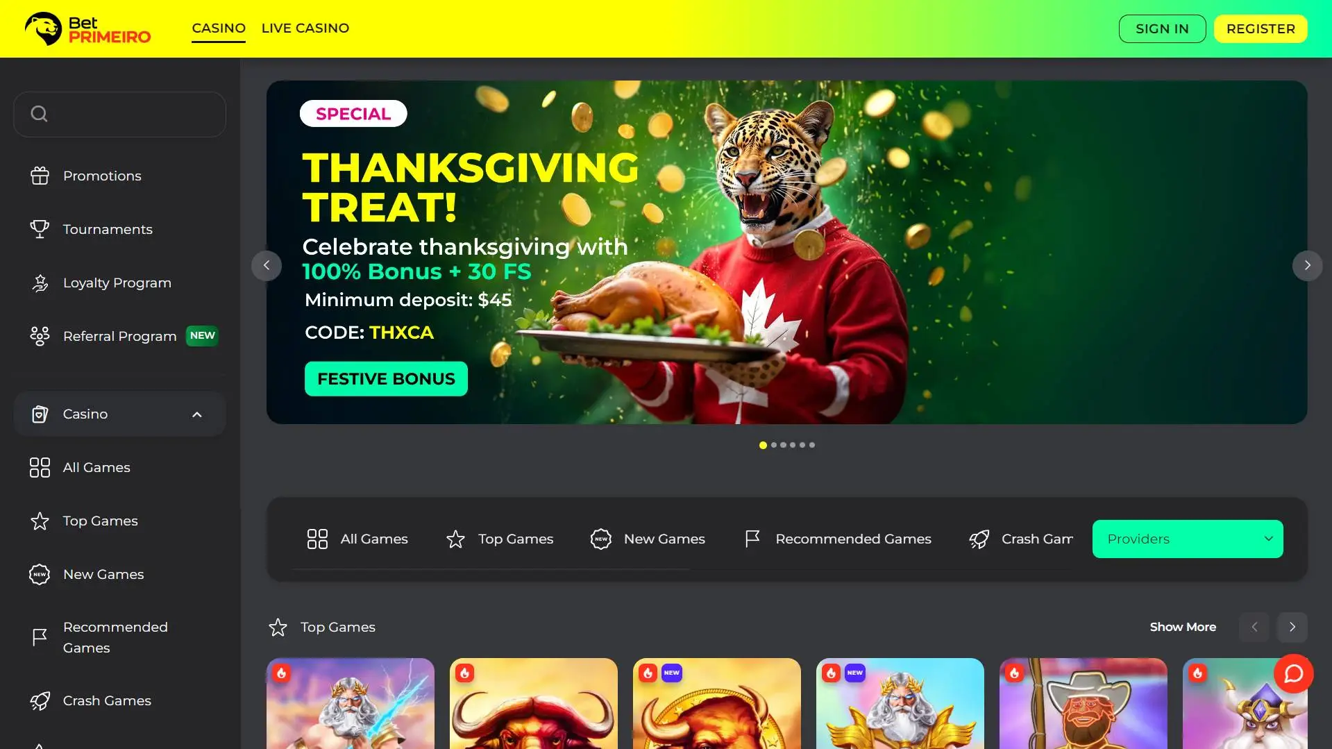 BetPrimeiro Casino Homepage