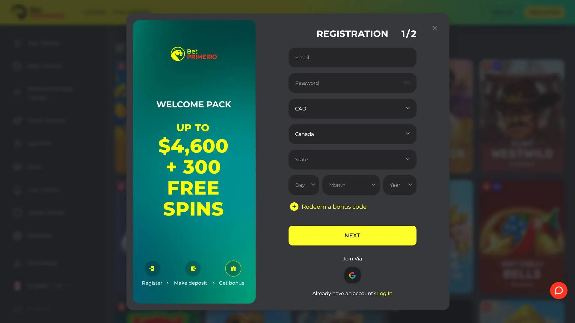 BetPrimeiro Casino Registration