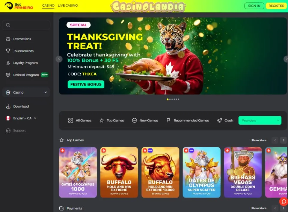 BetPrimeiro Casino Tablet Landscape