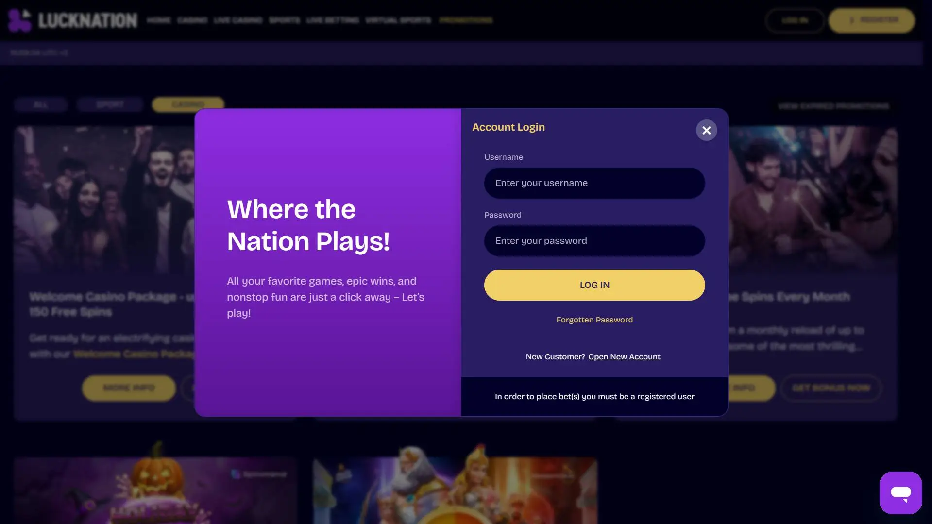 Lucknation Casino Login Form