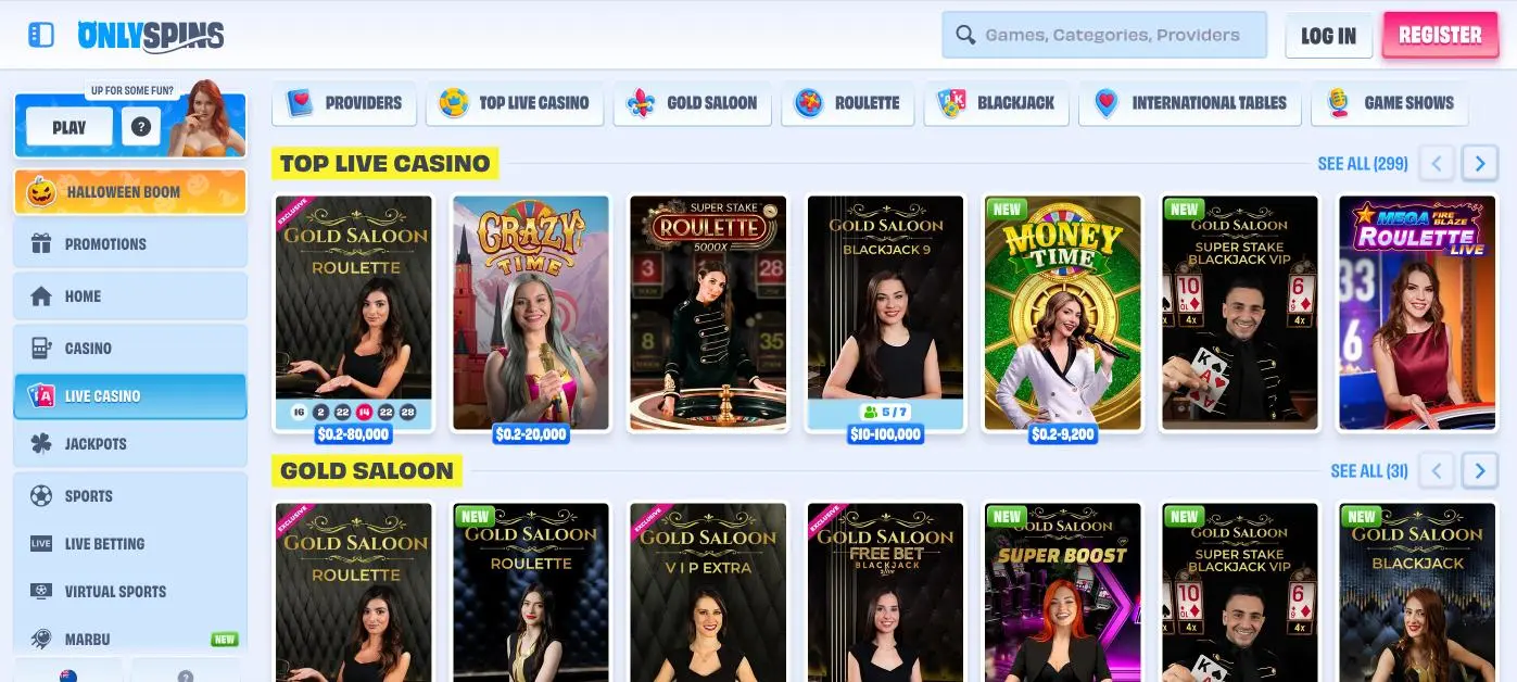 OnlySpins Casino Live Games