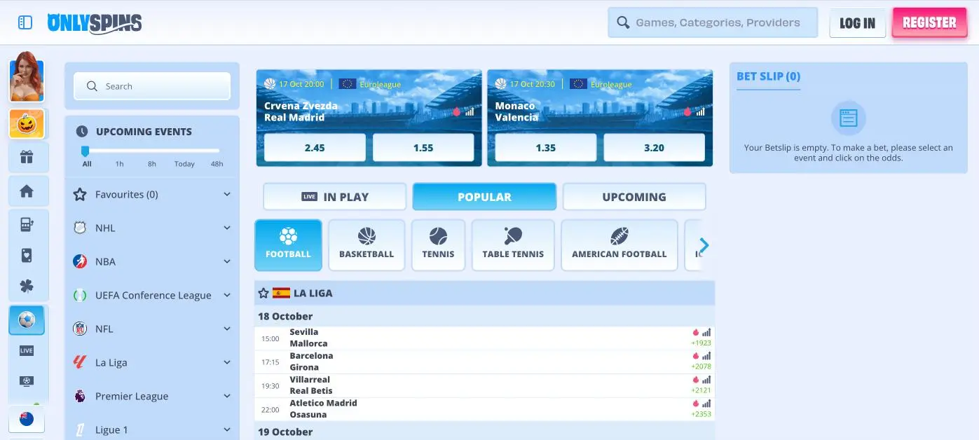 OnlySpins Casino Sports