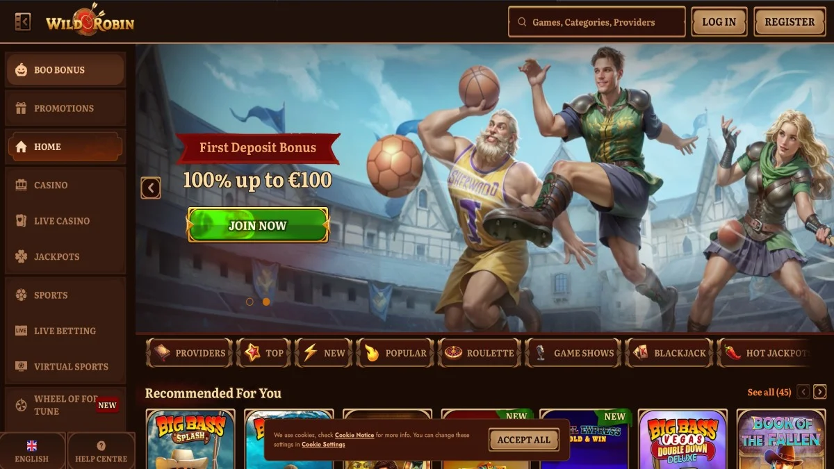 WildRobin Casino Main Page