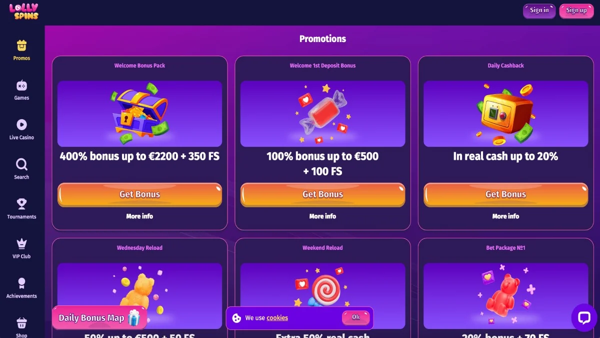 Lolly Spins Casino Bonuses