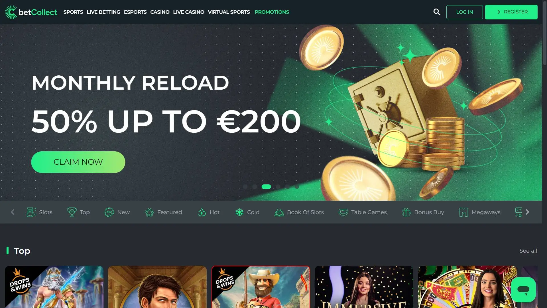 Betcollect Casino Homepage