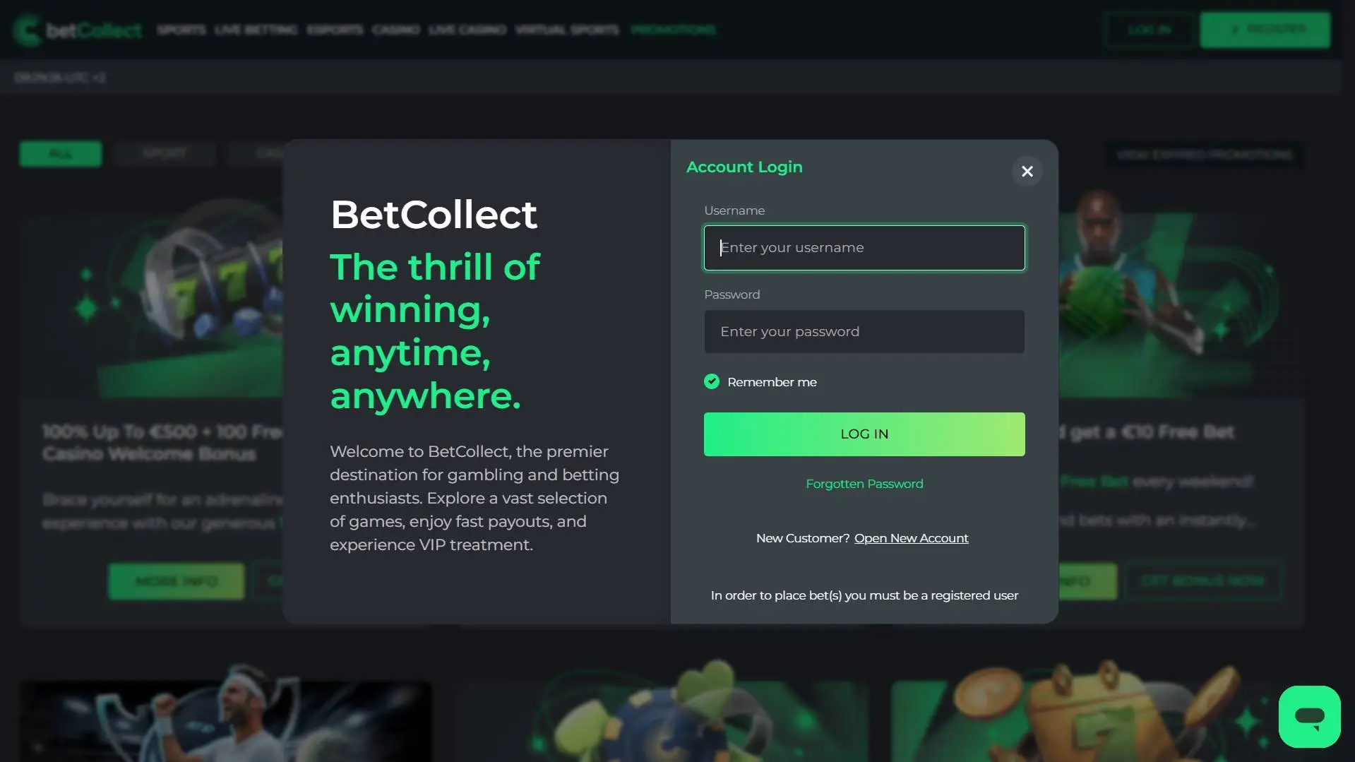 Betcollect Casino Login