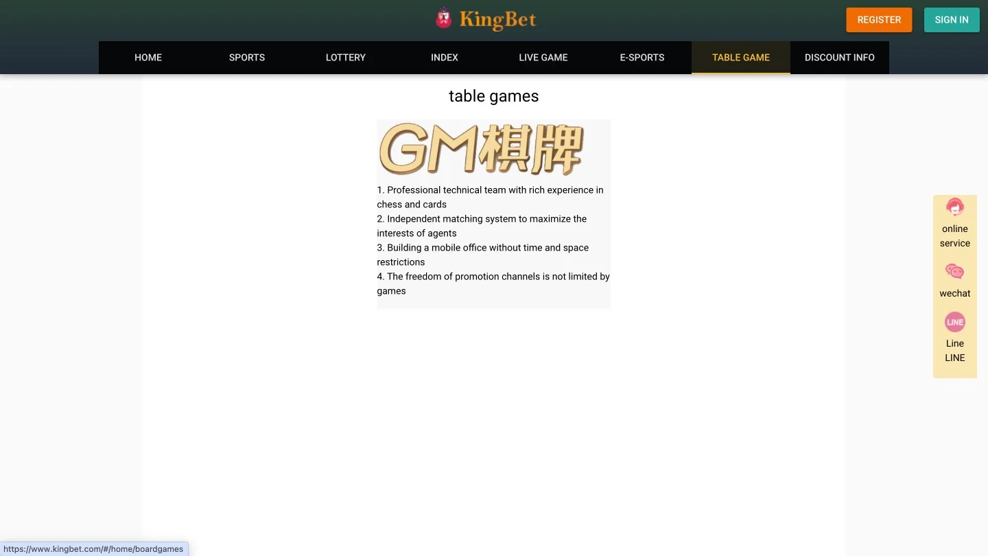 KingBet Home Table Games