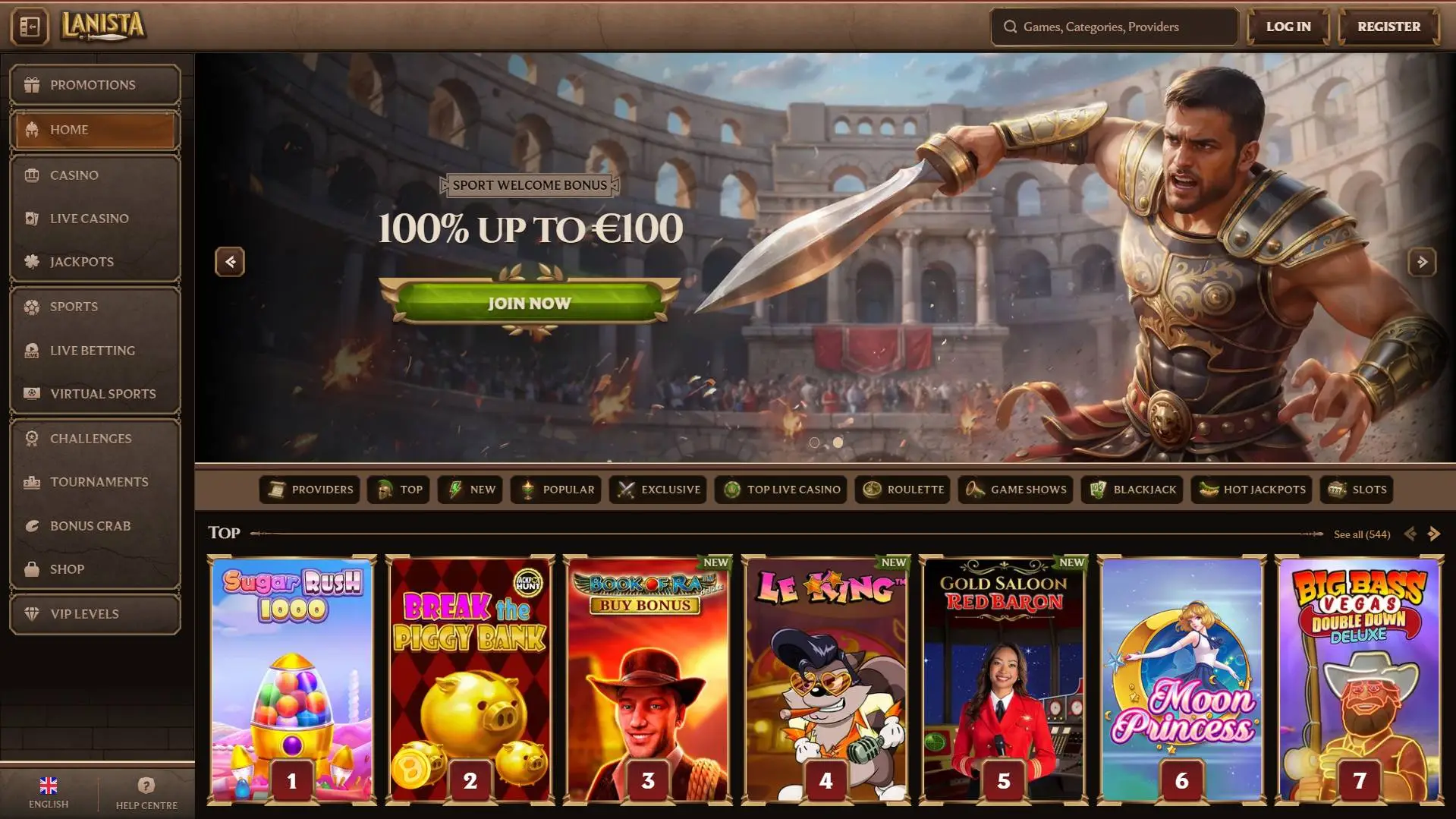 Lanista Casino Homepage