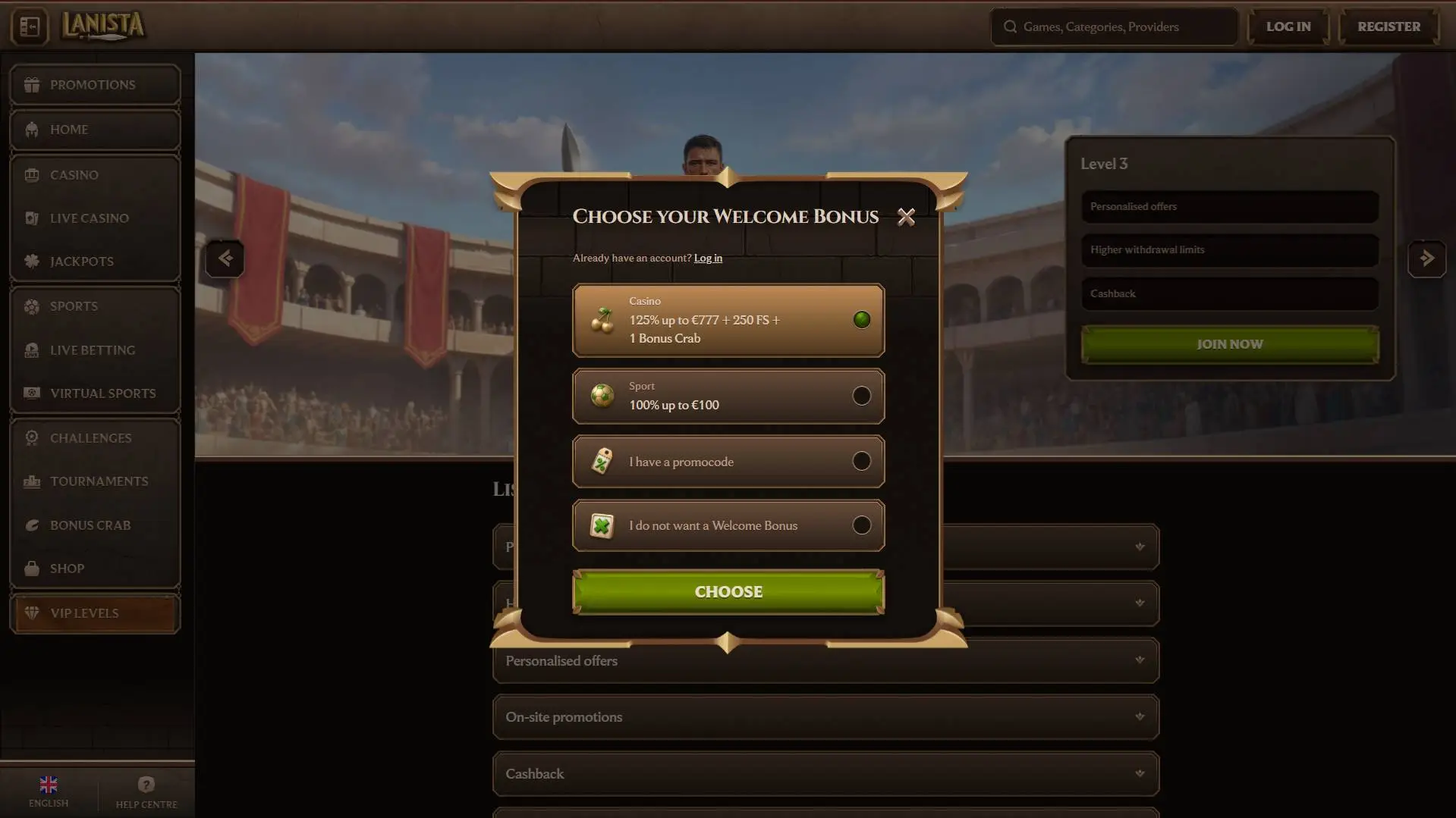 Lanista Casino Registration