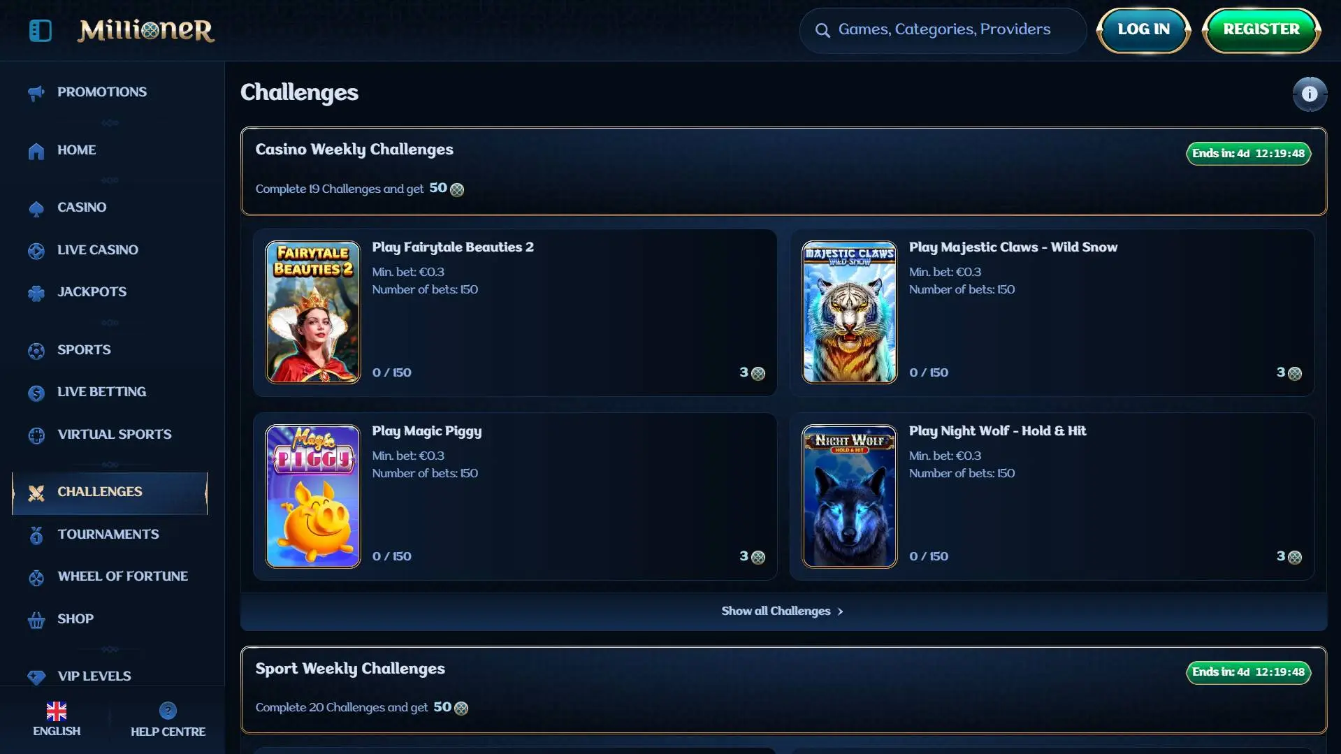 Millioner Casino Challenges