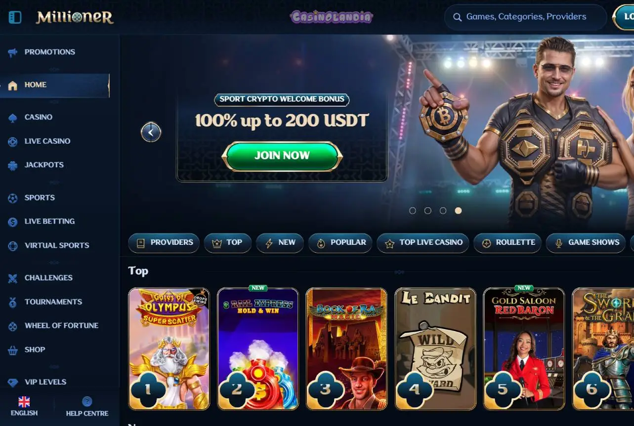 Millioner Casino Desktop View