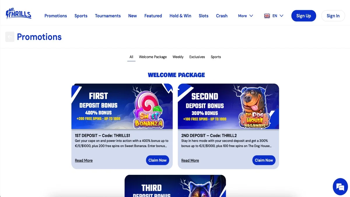 MrThrills Casino Bonuses