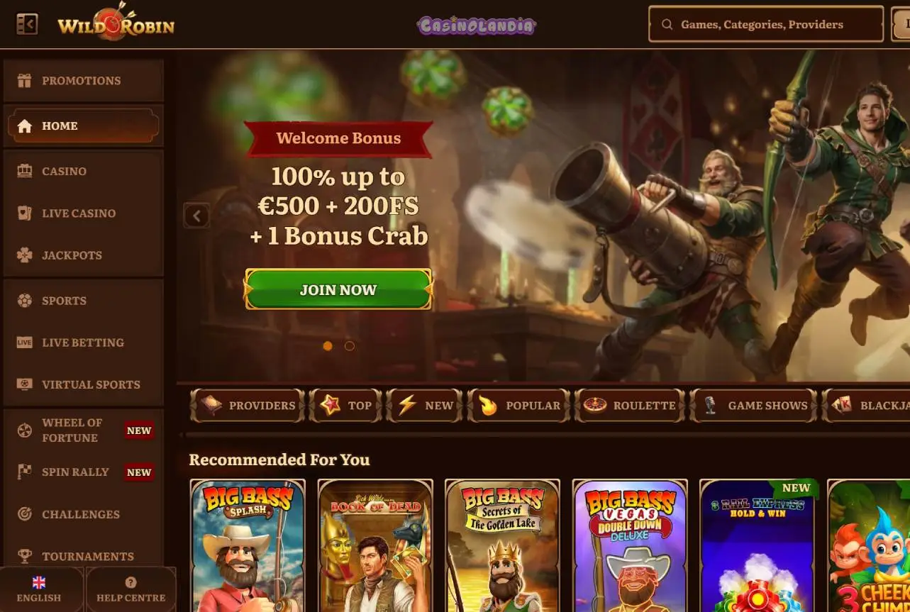 WildRobin Casino Desktop View